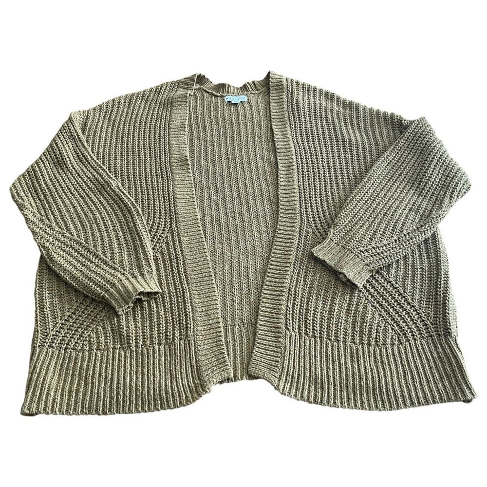 2X Ava & Viv Loose Knit Over Sized Cardigan Sweater Brown Womens Plus Size